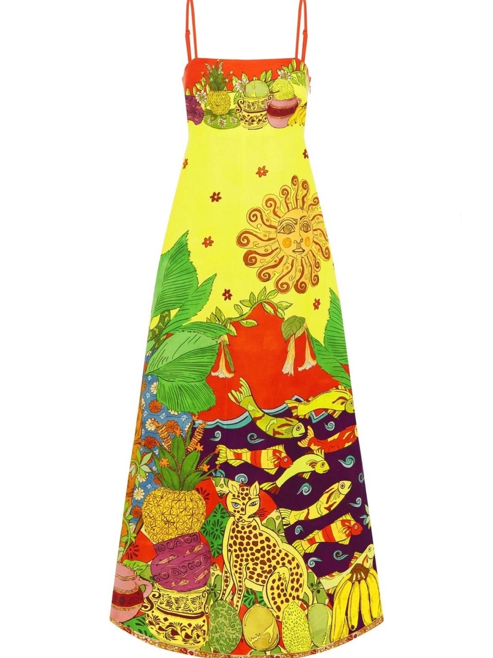ALÉMAIS Tiger Day Dress Multi Linen Midi NWT Size 8